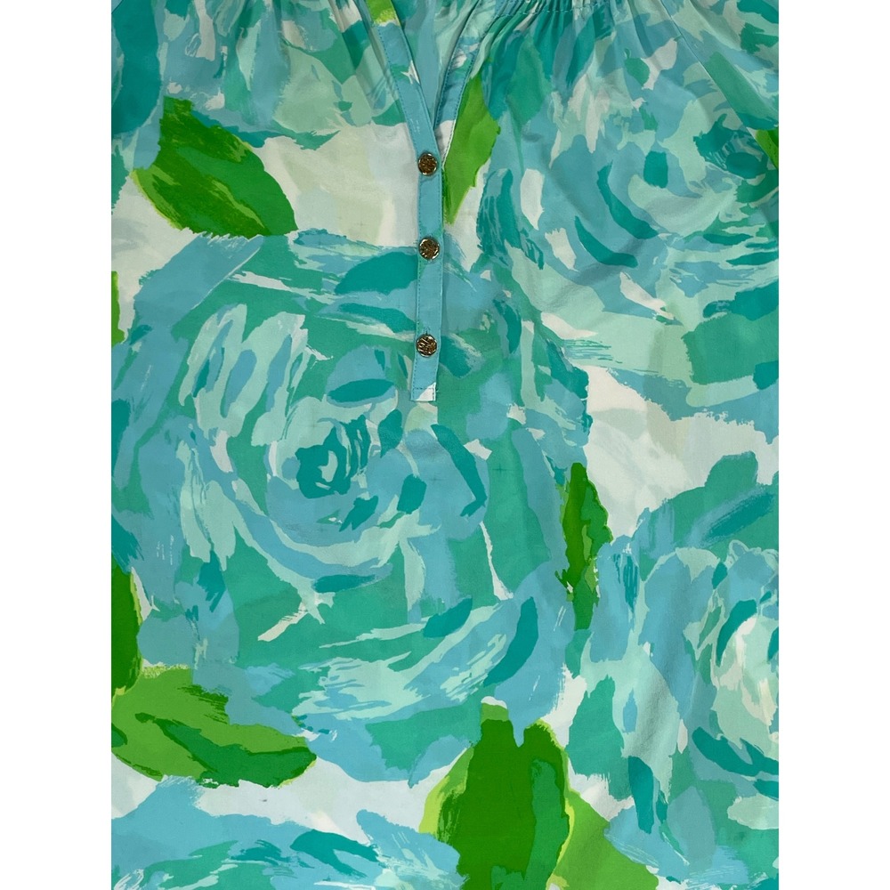 Lilly Pulitzer Blouse Womens M Aqua Green Silk Elsa Floral Excellent Long Sleeve - Picture 5 of 8